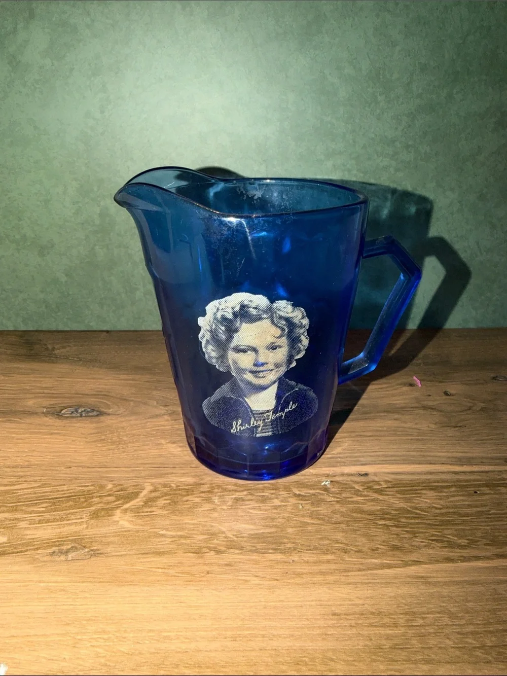 Blue Shirley Temple Glass Pitcher